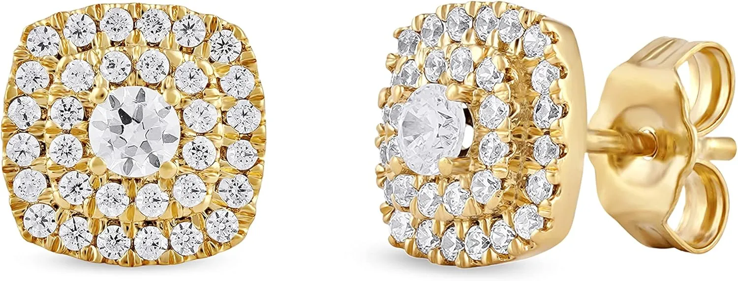 10K Gold 1/2ct TDW Diamond Double Square Frame Halo Stud Earrings (I-J,I2)