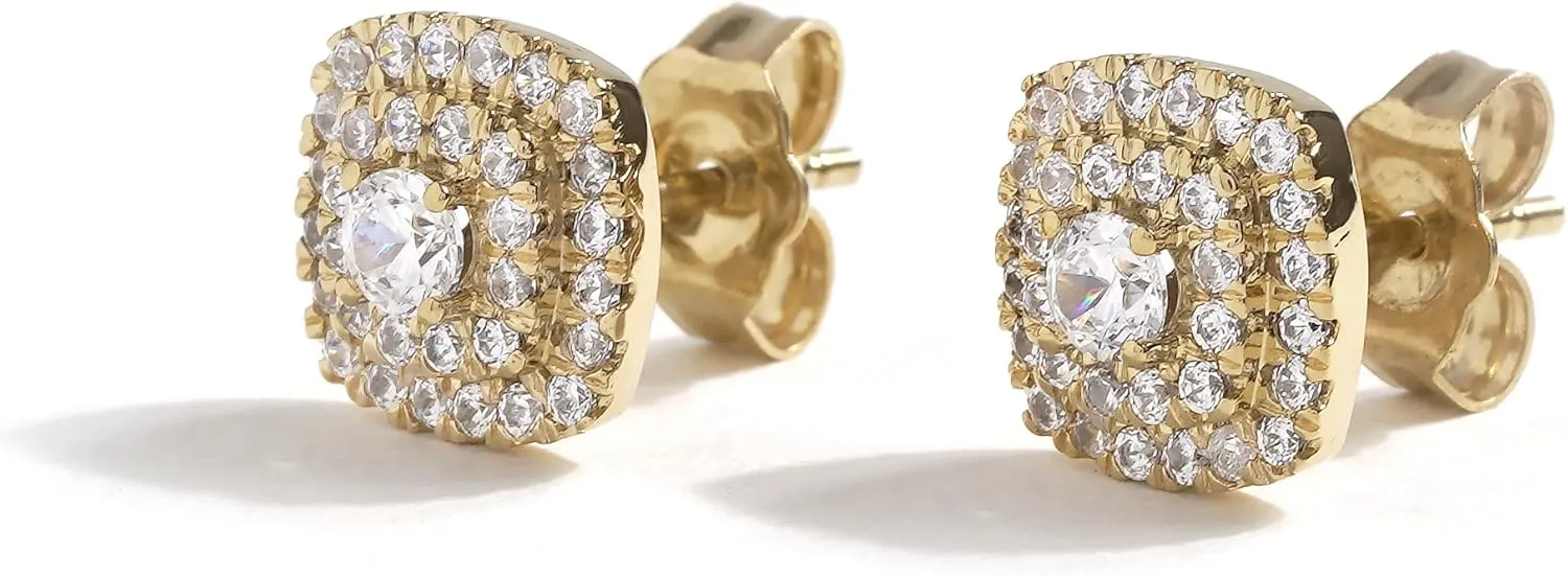 10K Gold 1/2ct TDW Diamond Double Square Frame Halo Stud Earrings (I-J,I2)