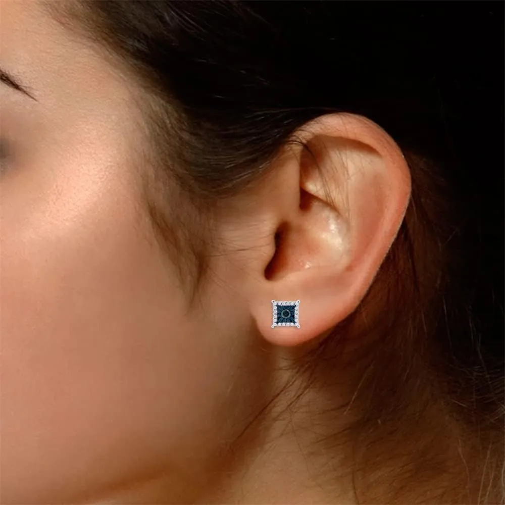 1/4 Carat (Cttw) Natural Diamond Push Back Square Frame Halo Cluster Miracle-Set Stud Earrings For Womens In 14k Gold Plated 925 Sterling Silver (I2-I3 Clarity, 0.25 Cttw)