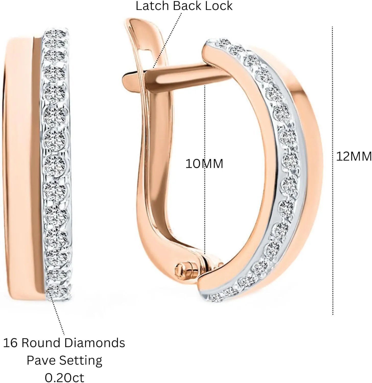 14K Gold Diamond (0.40ct) Hoop Earrings,Single Line Hoop Earrings, Gold Fine Cluster Earring, English Lock Hoop, Christmas Gift.