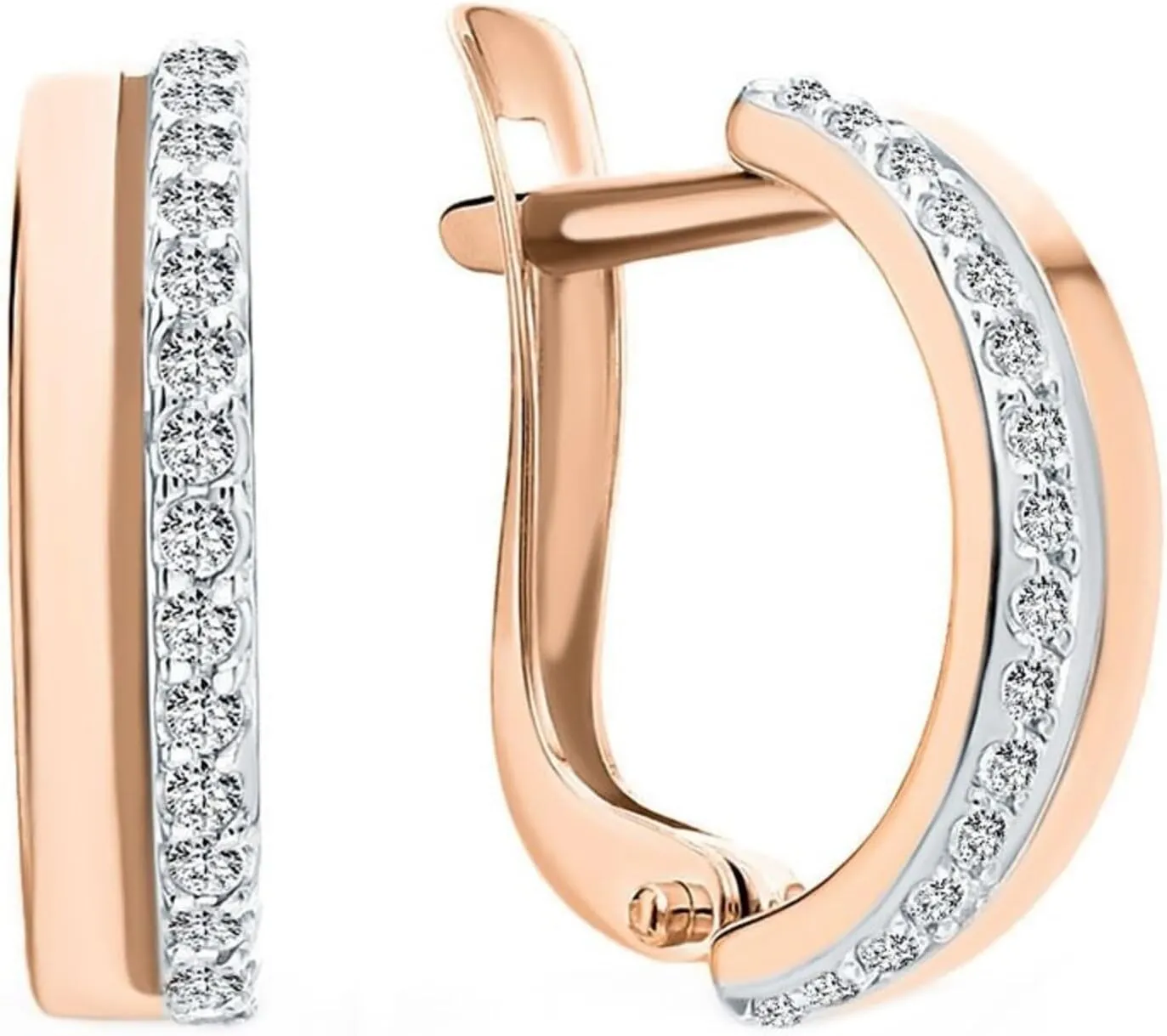 14K Gold Diamond (0.40ct) Hoop Earrings,Single Line Hoop Earrings, Gold Fine Cluster Earring, English Lock Hoop, Christmas Gift.