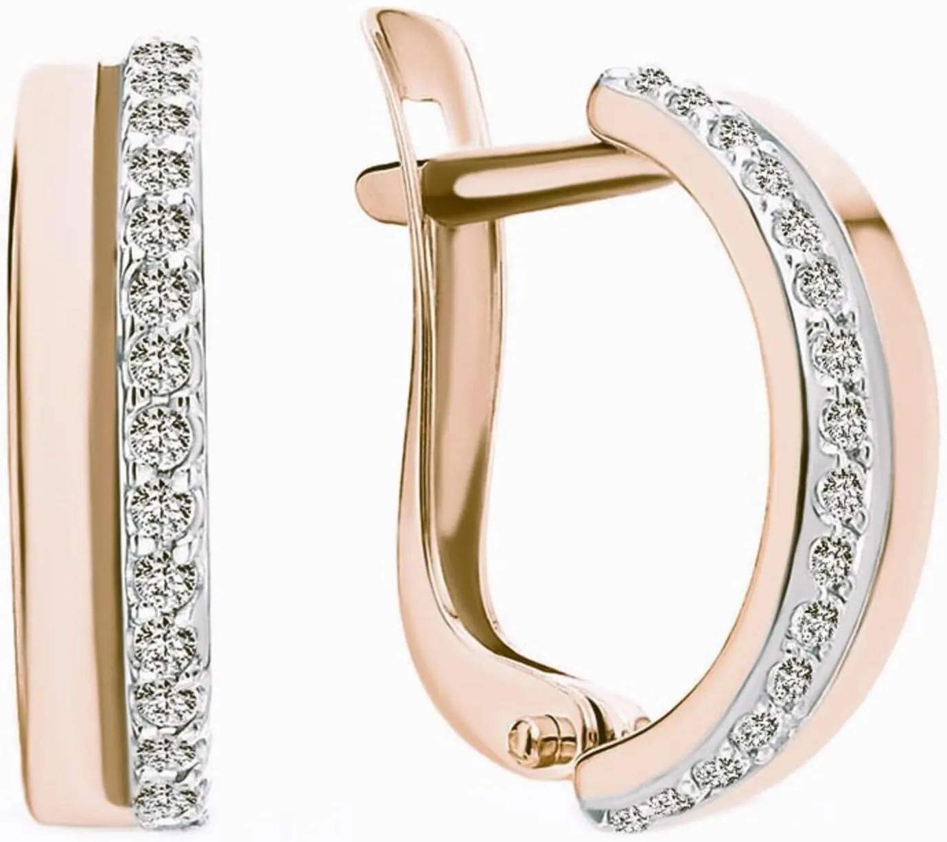 14K Gold Diamond (0.40ct) Hoop Earrings,Single Line Hoop Earrings, Gold Fine Cluster Earring, English Lock Hoop, Christmas Gift.