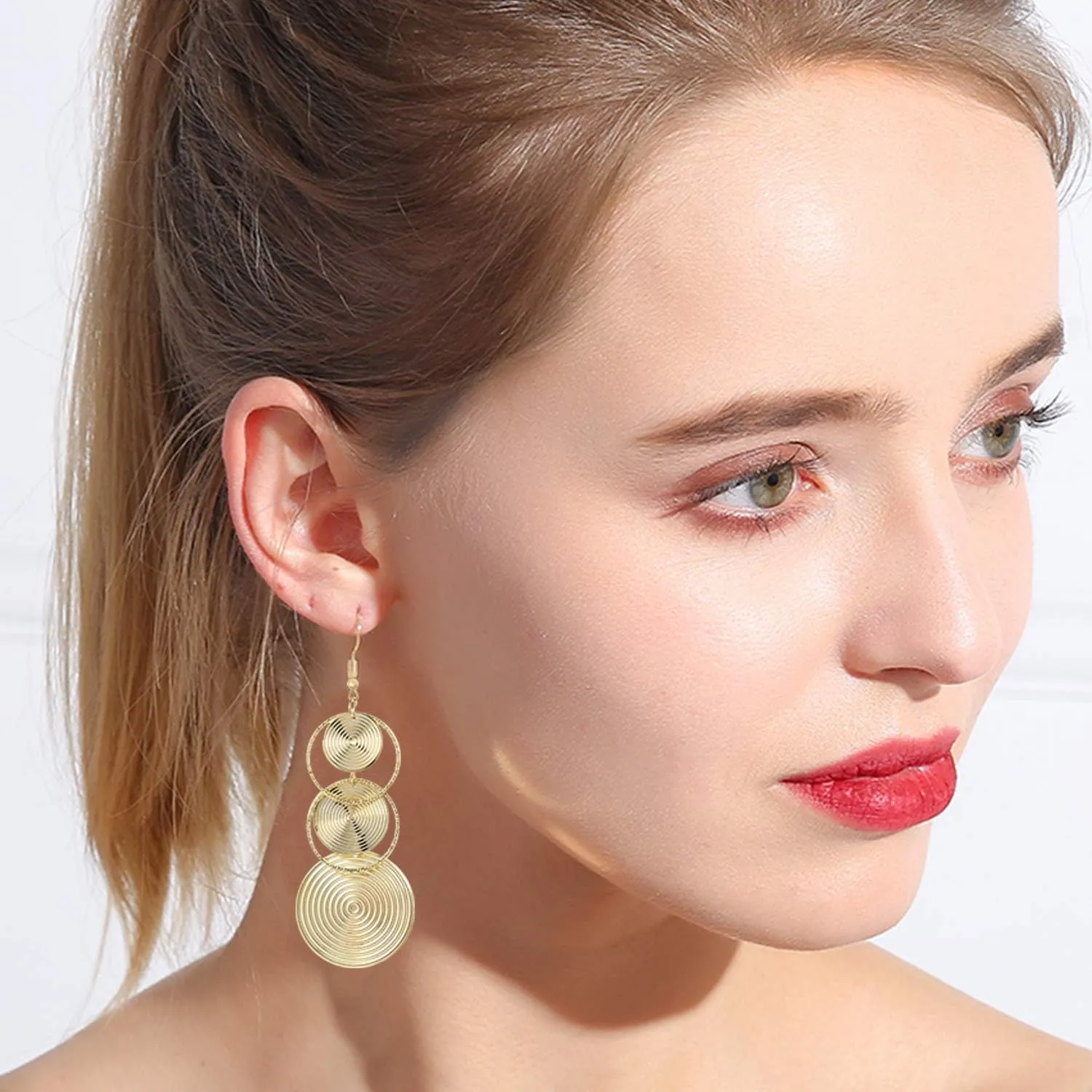 14K Gold Drop Dangle Earrings for Women Fashion Big Dangling Bohemia Vintage Circular Statement Chandelier Earrings for Party Prom