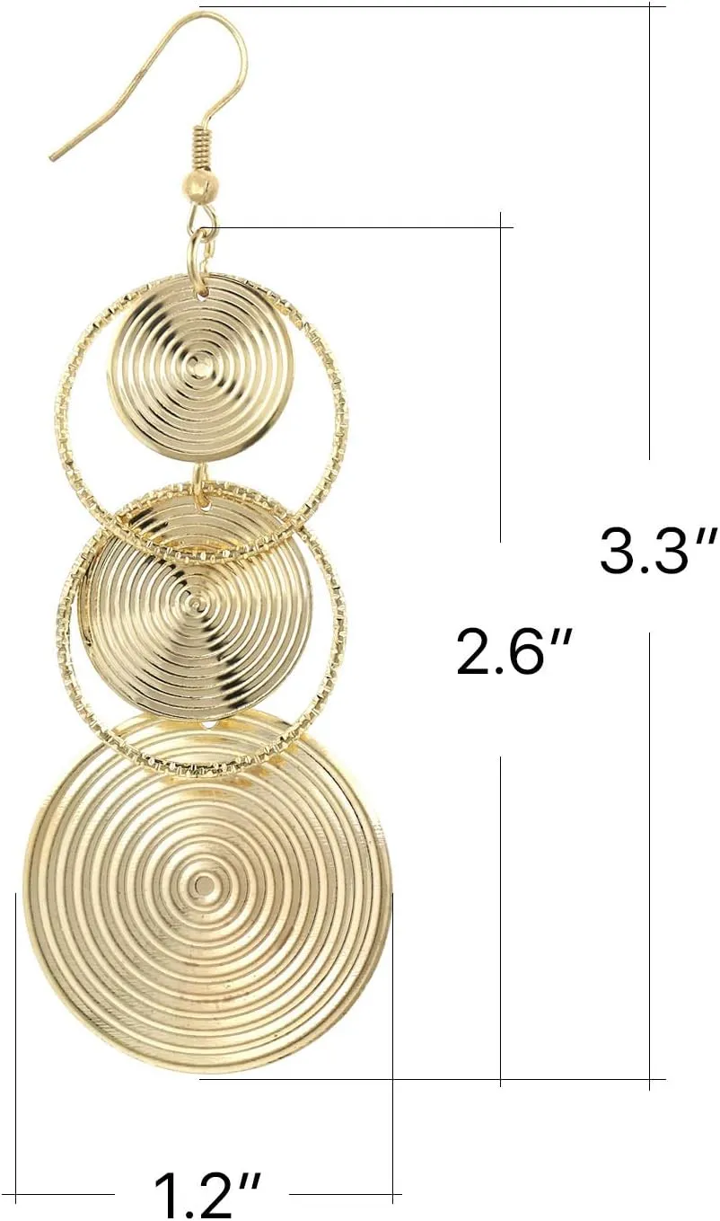 14K Gold Drop Dangle Earrings for Women Fashion Big Dangling Bohemia Vintage Circular Statement Chandelier Earrings for Party Prom