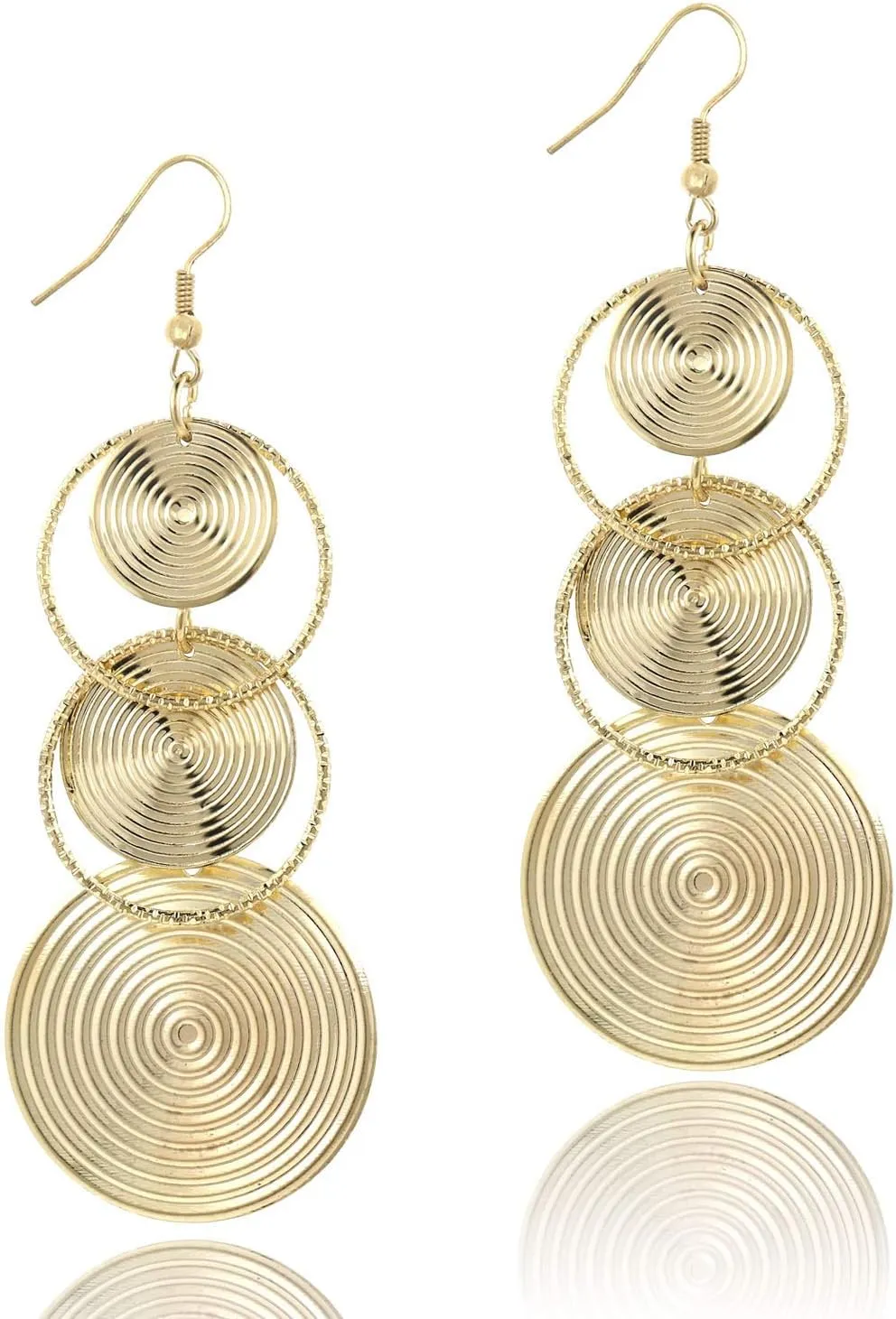14K Gold Drop Dangle Earrings for Women Fashion Big Dangling Bohemia Vintage Circular Statement Chandelier Earrings for Party Prom