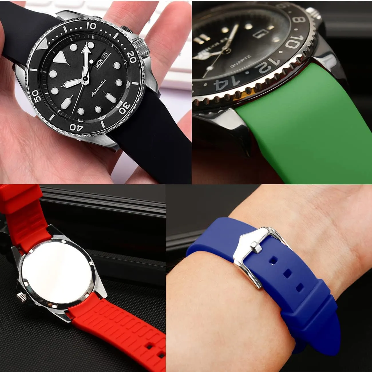18mm 20mm 22mm 24mm Silicone Watch Bands Universal Curved End Strap Black White Green Blue Brown Orange Red Grey Solid Watch Bracelet for Men Women