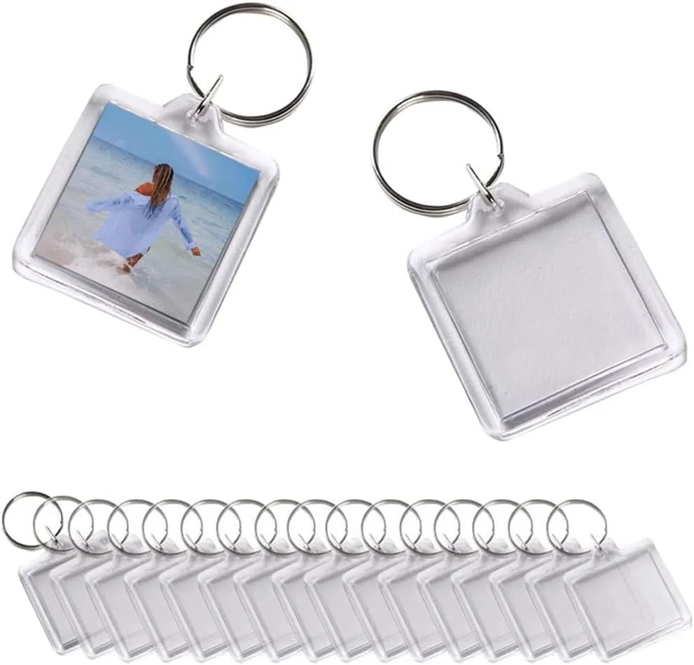 25PCS Clear Acrylic Blank Photo Picture Frame Keyring Square Photo Snap-In Keychain Blank Square Picture Frame Keyring Insert Personalized Keychain for Office School or Home