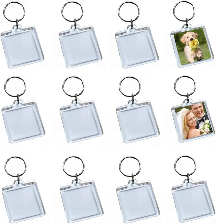 25Pcs Clear Acrylic Photo Keychains Blank Square Picture Frame Keyring Insert Personalized Keychain