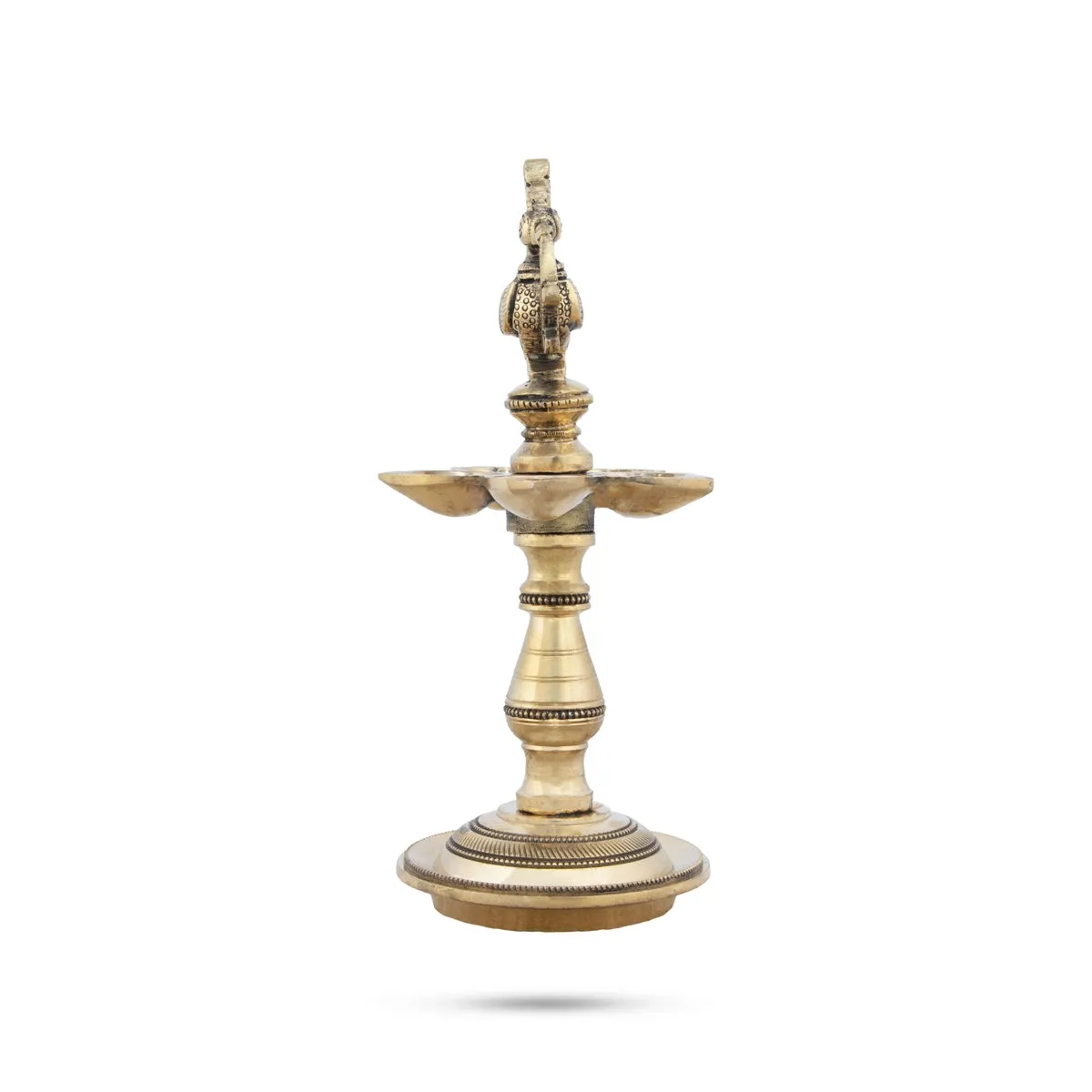 5 Face Deepam - 8 x 3.5 Inches | Antique Brass Kuthu Vilakku/ Annam Design Lamp for Pooja/ 920 Gms Approx