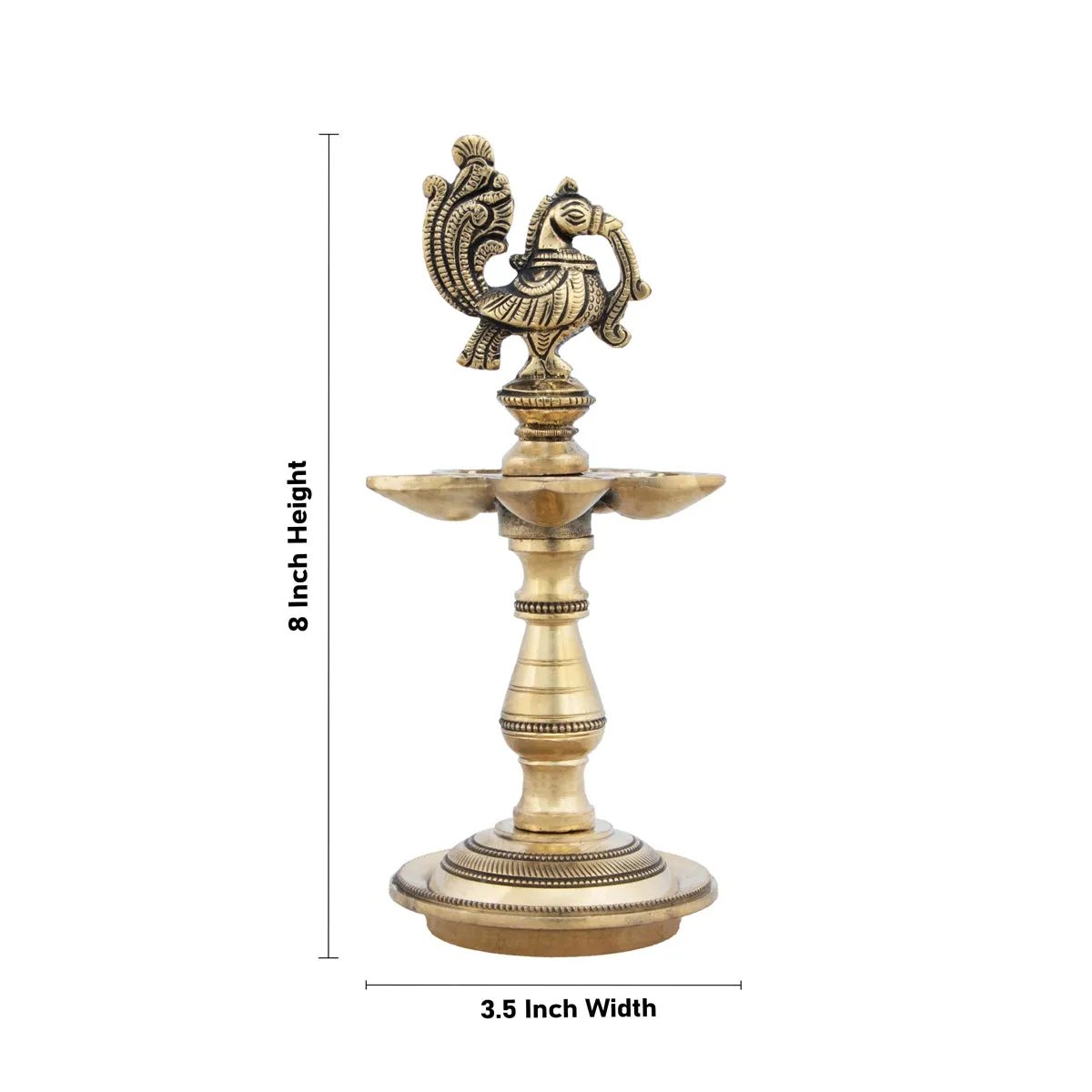 5 Face Deepam - 8 x 3.5 Inches | Antique Brass Kuthu Vilakku/ Annam Design Lamp for Pooja/ 920 Gms Approx