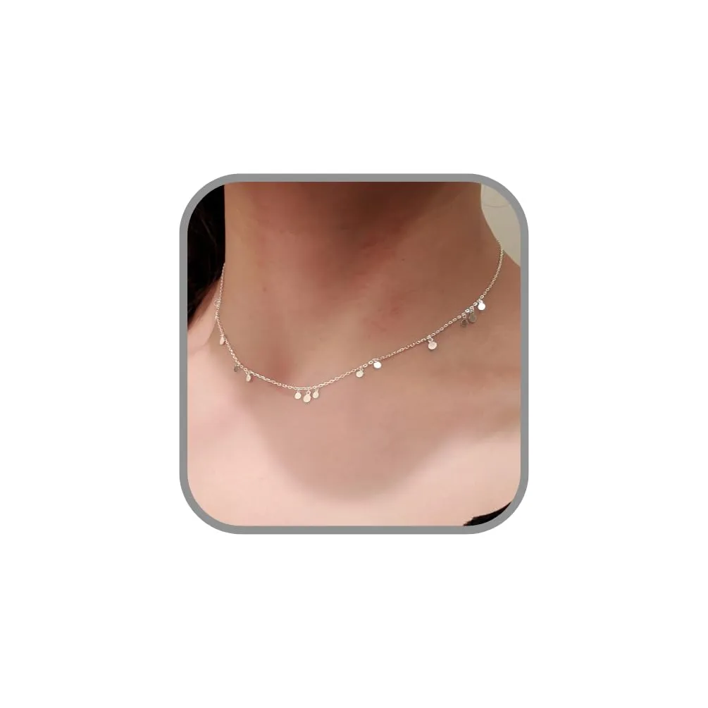 925 Sterling Silver Dainty Disc Dangle Choker Necklace/Disc Choker Necklace/Fine Quality Silver/Layering Choker/Gift for Her