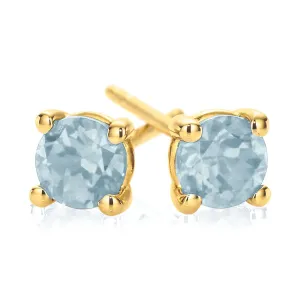 9ct Yellow Gold Round 4mm Aquamarine Stud Earrings