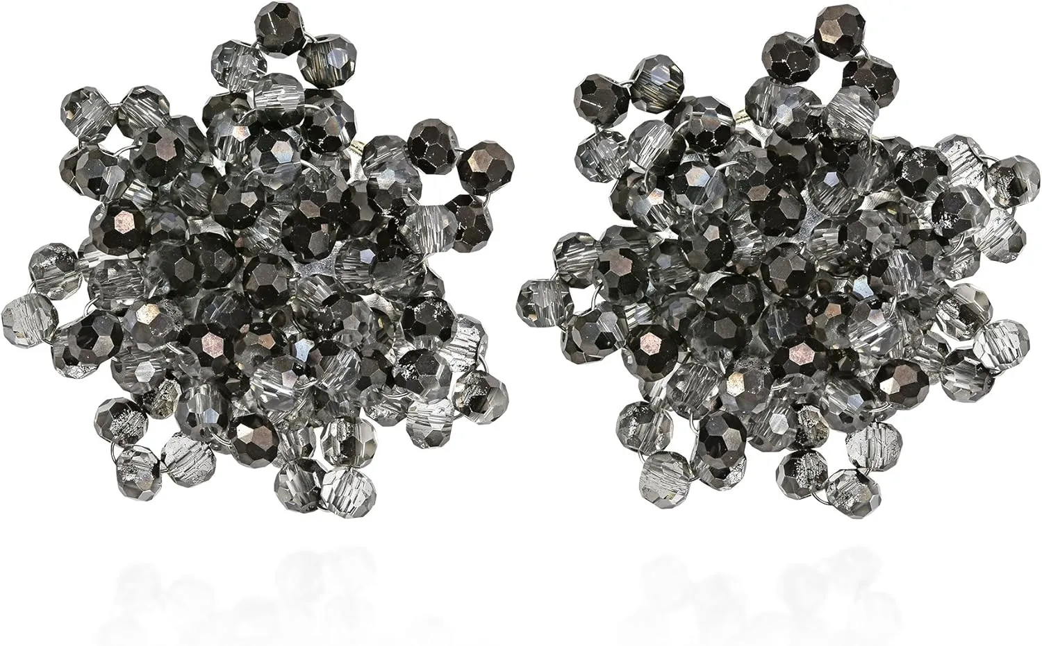 AeraVida Glitzy Smoky Fashion Crystal Bead Cluster Clip On Earrings | Crystal Beads Earrings | Crystal Clip Earrings for Women| Crystal Dangle Earrings | Crystal Earrings for Women