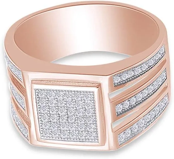 AFFY 1 Carat (Cttw) Round Cut Sparkling White Cubic Zirconia Square Frame Men's Anniversary Wedding Band Ring In 14k Gold Over Sterling Silver
