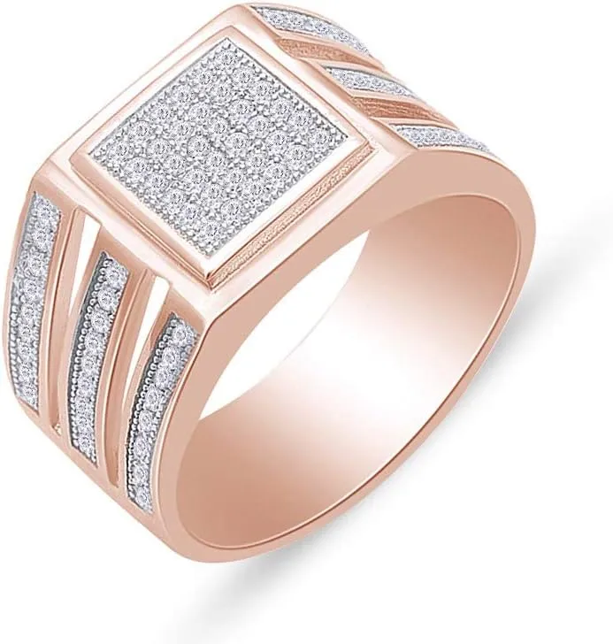AFFY 1 Carat (Cttw) Round Cut Sparkling White Cubic Zirconia Square Frame Men's Anniversary Wedding Band Ring In 14k Gold Over Sterling Silver