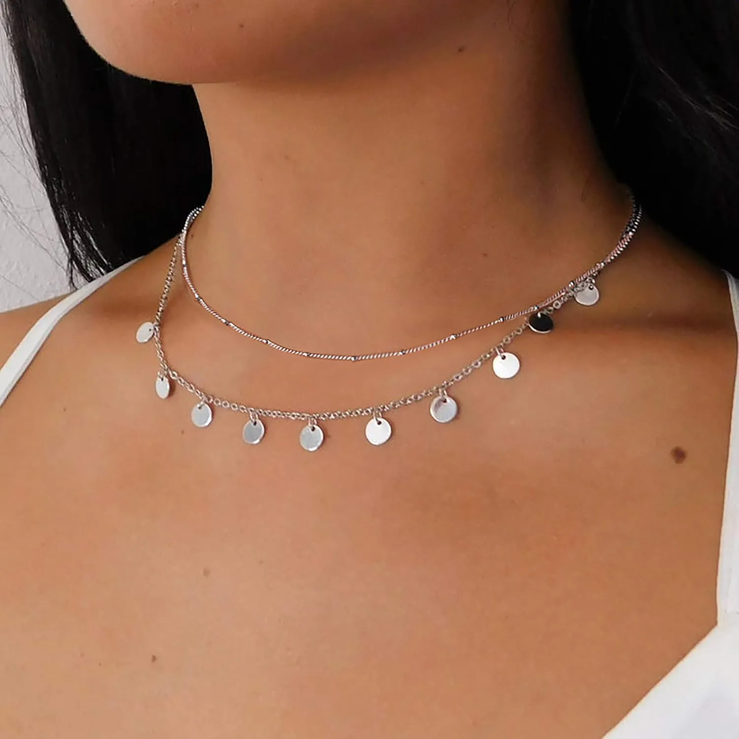 Aisansty Dainty Layered Choker Necklaces Handmade Coin Tube Star Pearl Pendant Multilayer Adjustable Layering Chain Gold Plated Necklaces Set for Women