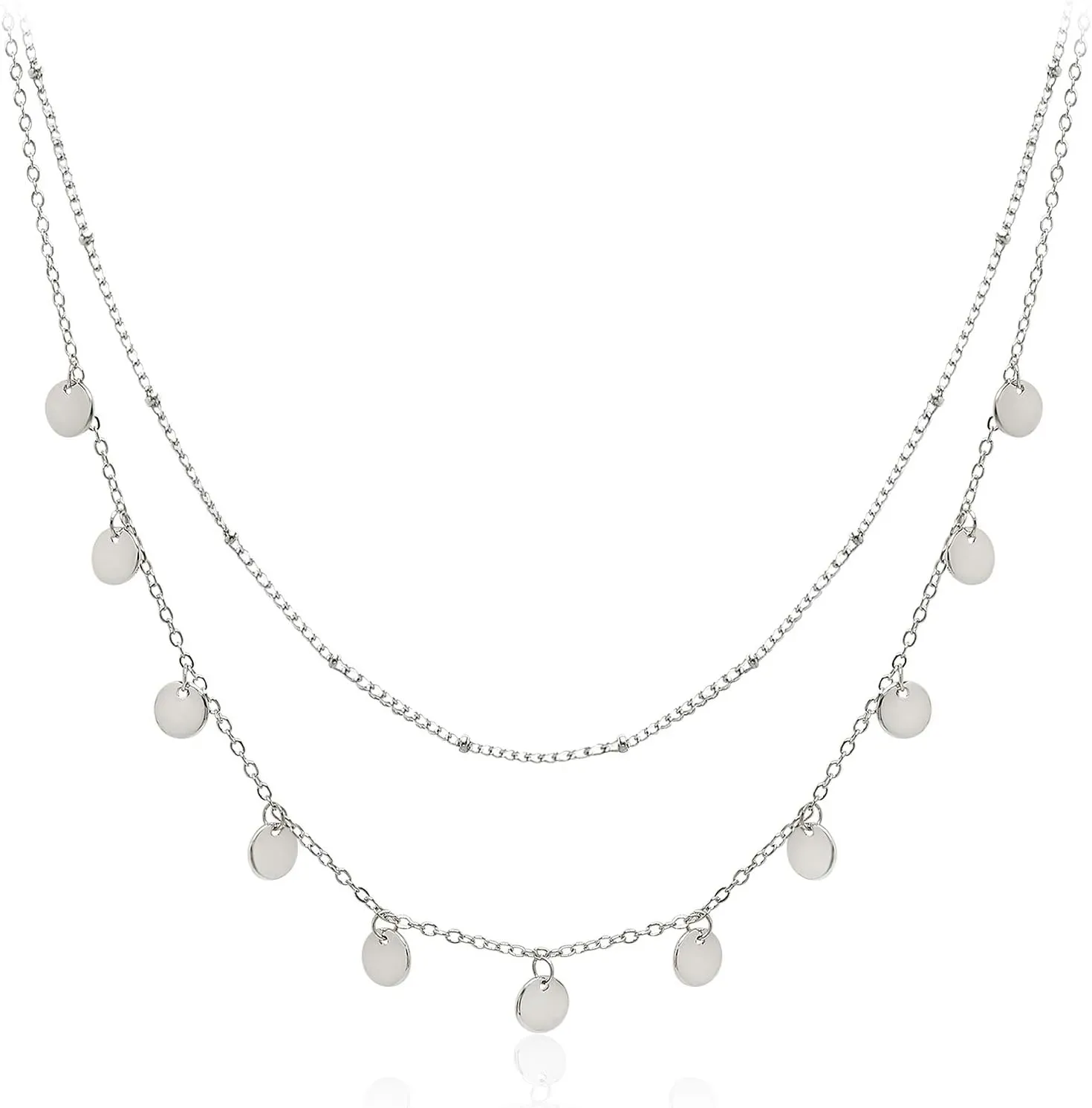 Aisansty Dainty Layered Choker Necklaces Handmade Coin Tube Star Pearl Pendant Multilayer Adjustable Layering Chain Gold Plated Necklaces Set for Women