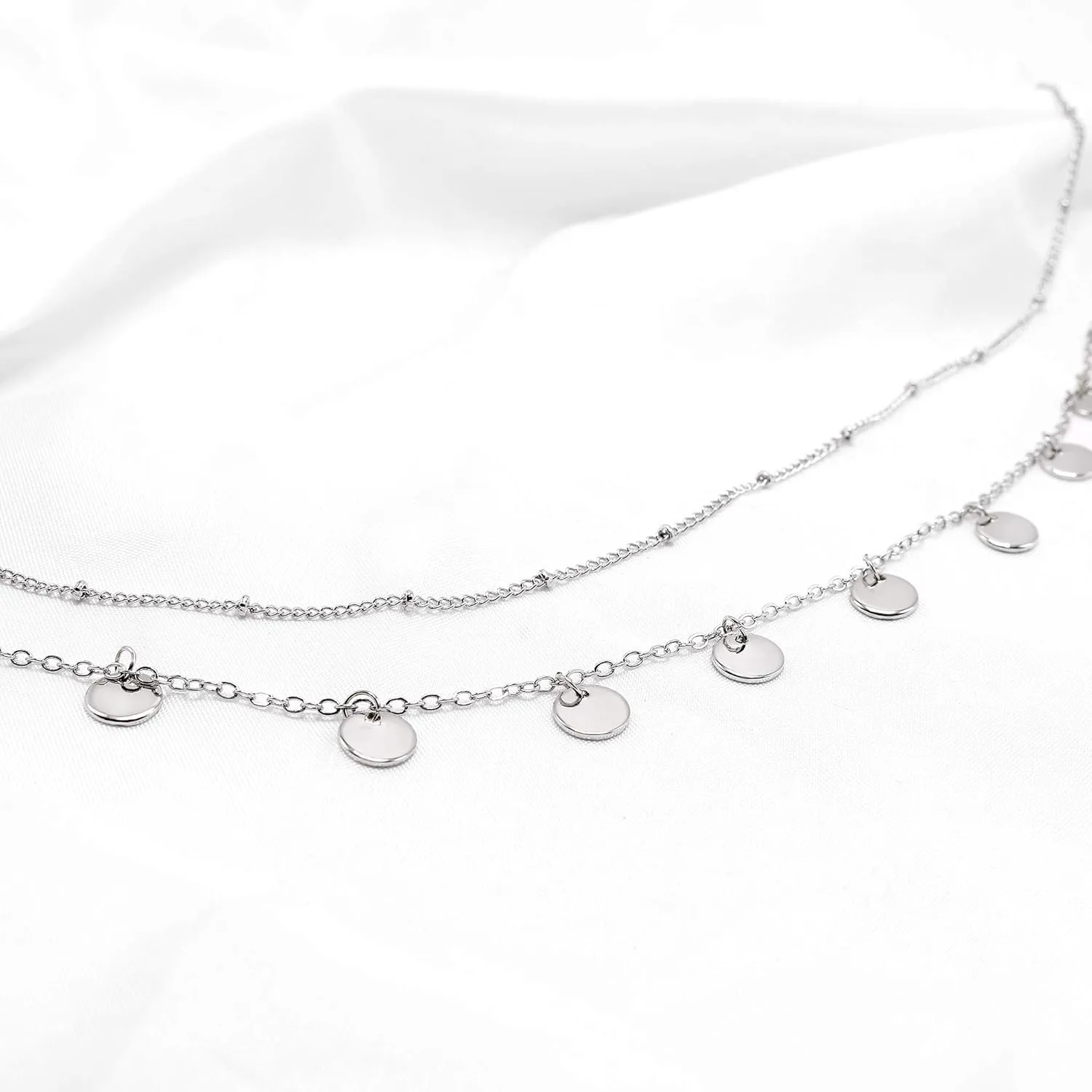 Aisansty Dainty Layered Choker Necklaces Handmade Coin Tube Star Pearl Pendant Multilayer Adjustable Layering Chain Gold Plated Necklaces Set for Women