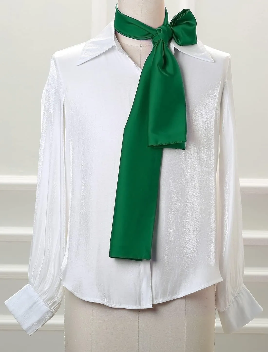 Allegra K Skinny Silky Solid Color Long Scarves Waistband Neck Wraps for Women