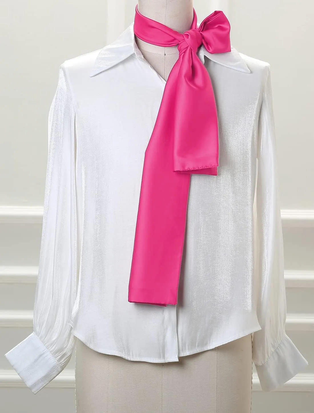 Allegra K Skinny Silky Solid Color Long Scarves Waistband Neck Wraps for Women