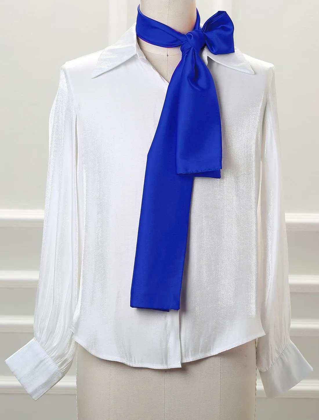Allegra K Skinny Silky Solid Color Long Scarves Waistband Neck Wraps for Women
