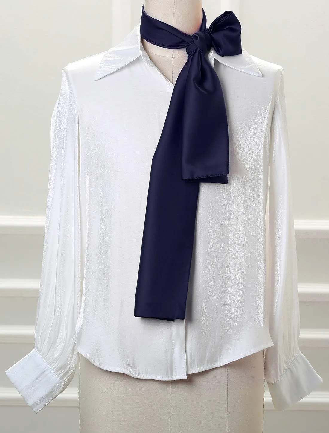 Allegra K Skinny Silky Solid Color Long Scarves Waistband Neck Wraps for Women