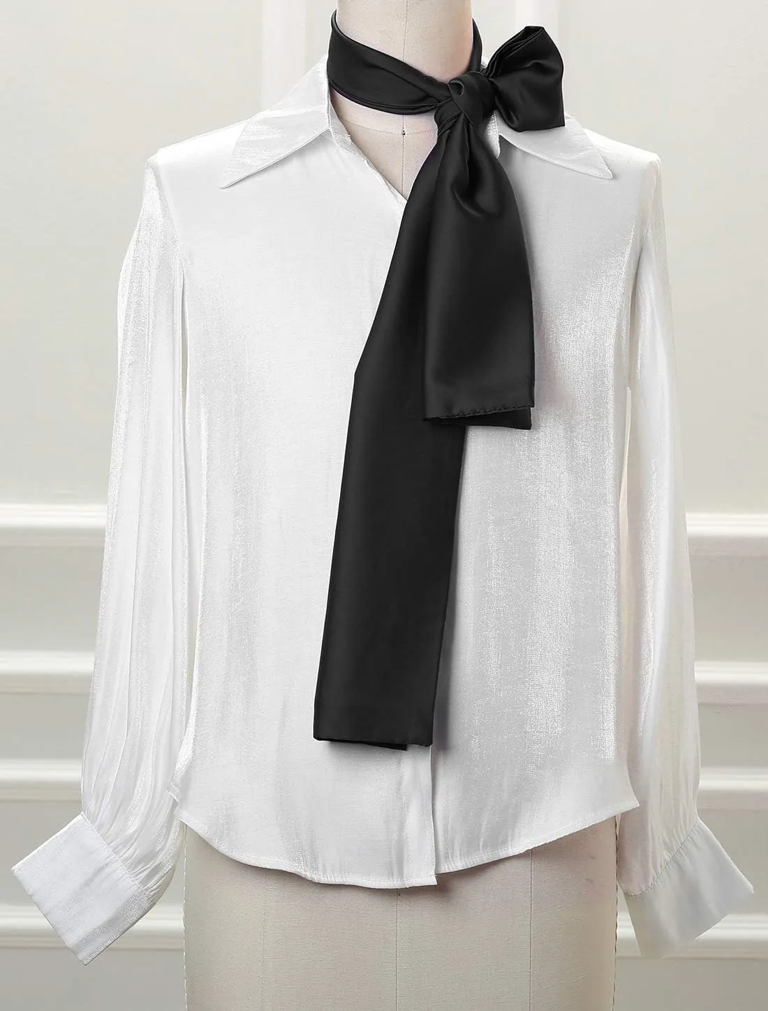 Allegra K Skinny Silky Solid Color Long Scarves Waistband Neck Wraps for Women