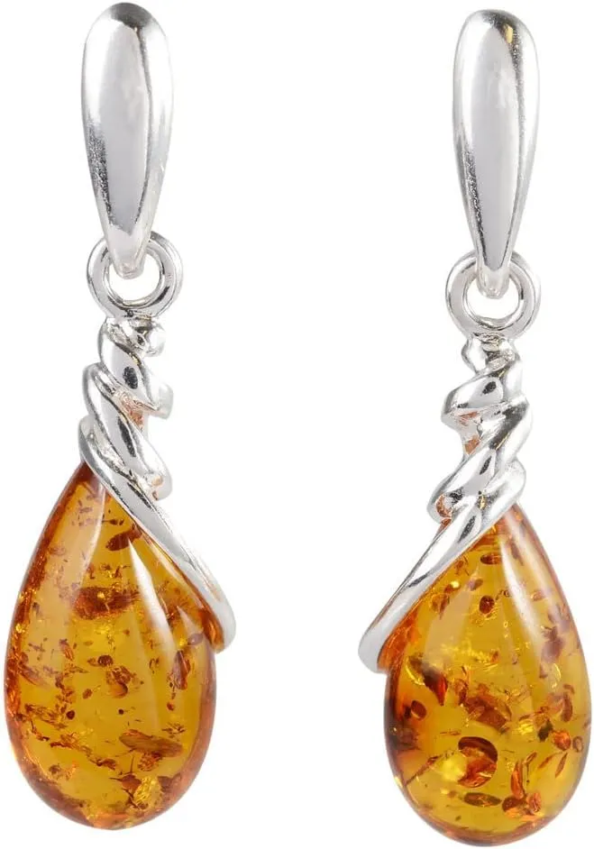 Amber Earrings - 925 Baltic Honey Amber Dangling Earrings "Eleanor" - GIA Certified - Gemstone Dangle Earrings - Sterling Silver Jewelry Collection