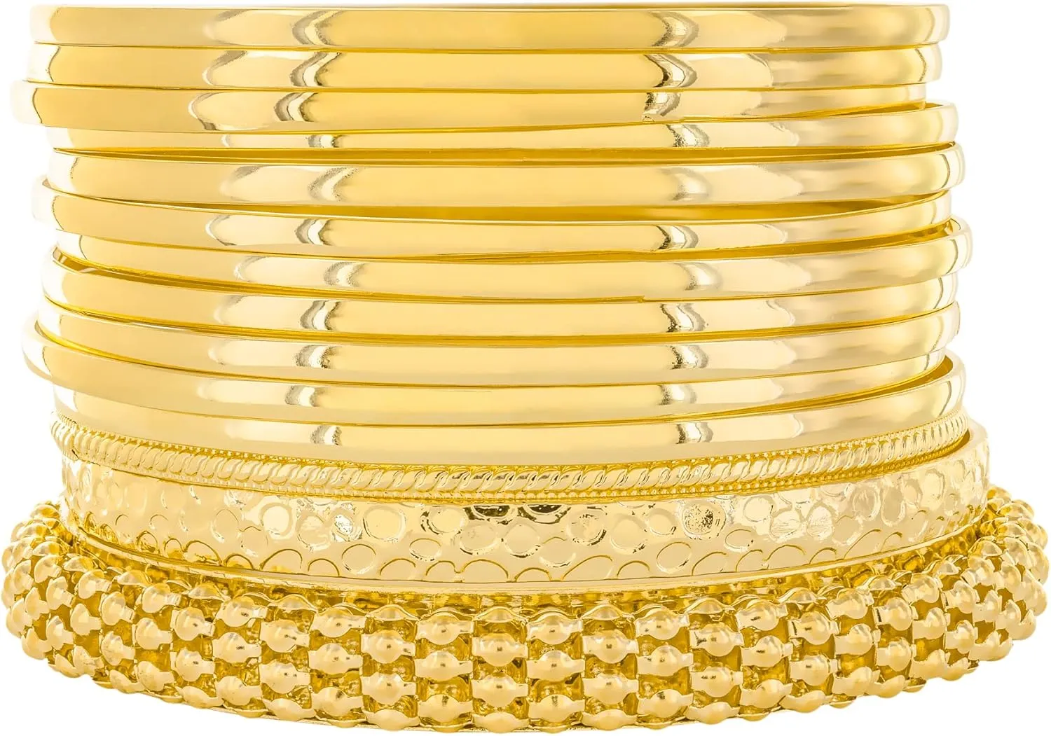 And Lovely Plus Size 14K Gold or Rhodium Plated Multi Texture Bangle Bracelet - Set of 15
