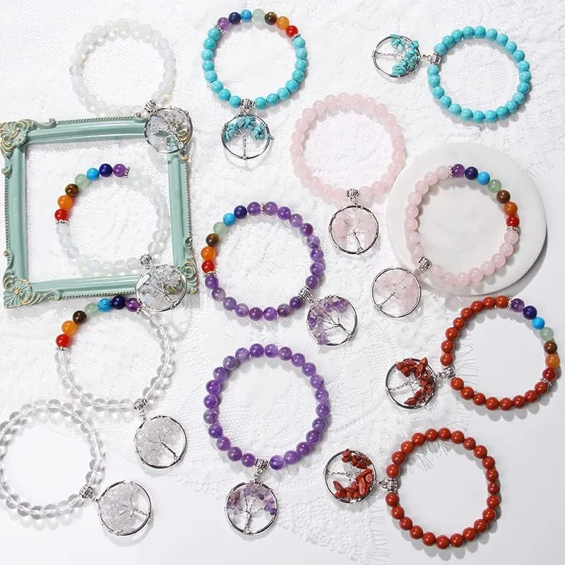 Angel Wing Charm Bracelet Women Natural Multi Color Semiprecious Beads Bangle Gorgeous Hand Make Friendship Bracelet Jewelry - ( Metal Color: 7; Length: 23cm )