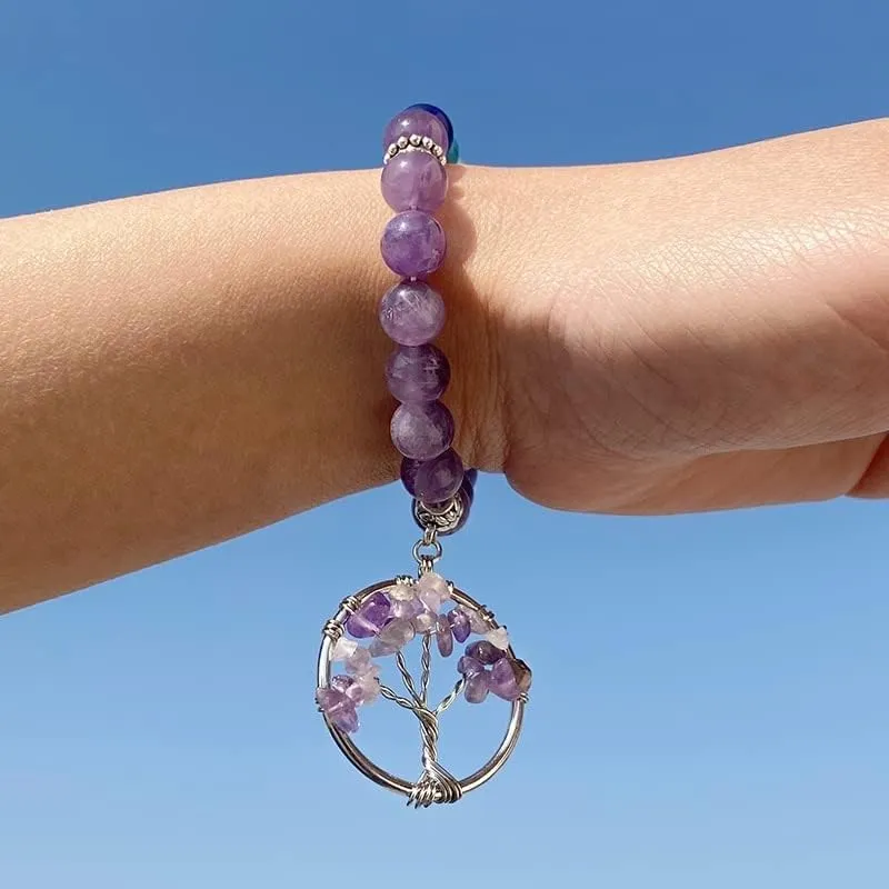 Angel Wing Charm Bracelet Women Natural Multi Color Semiprecious Beads Bangle Gorgeous Hand Make Friendship Bracelet Jewelry - ( Metal Color: 7; Length: 23cm )