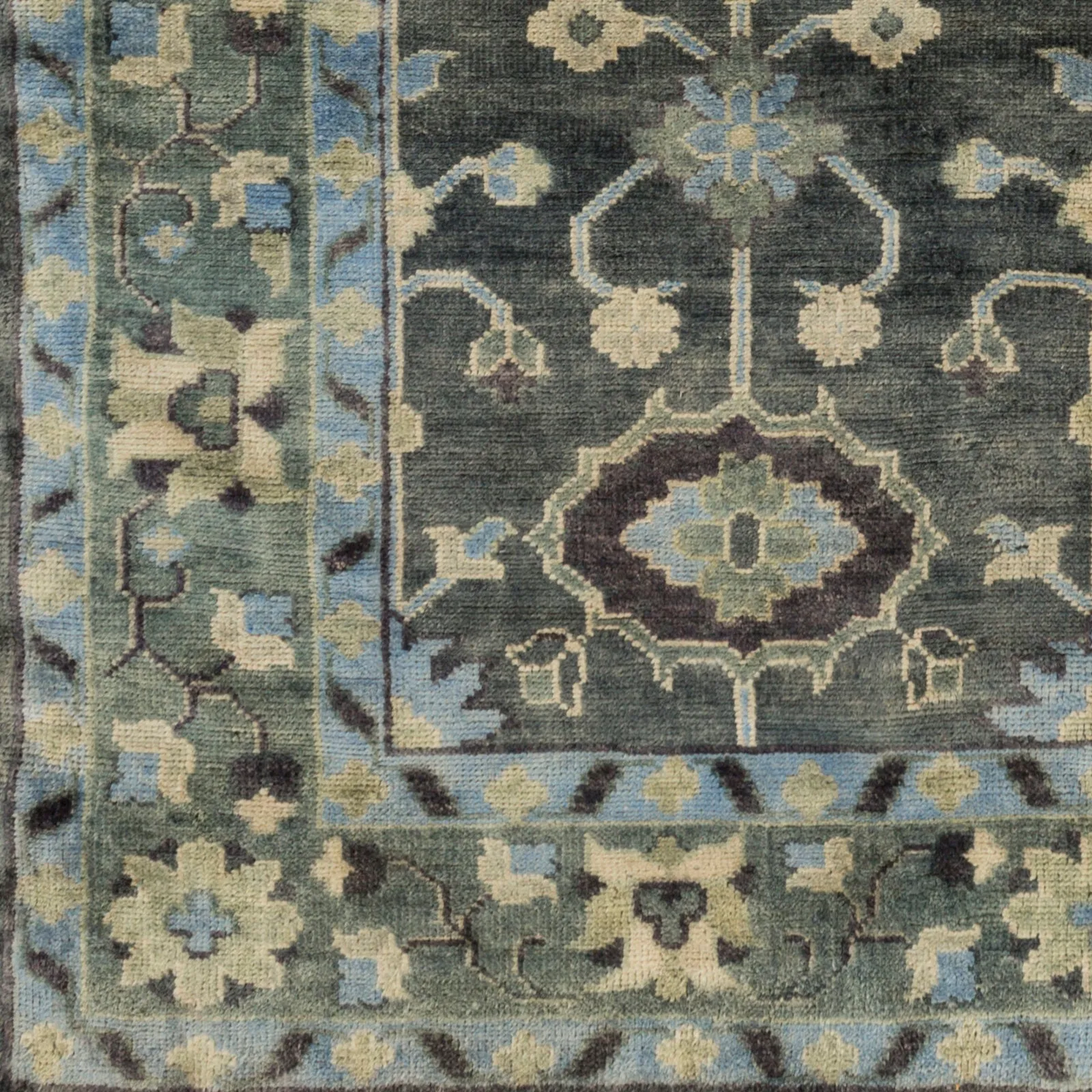 Antique Rug in Dark Green & Charcoal