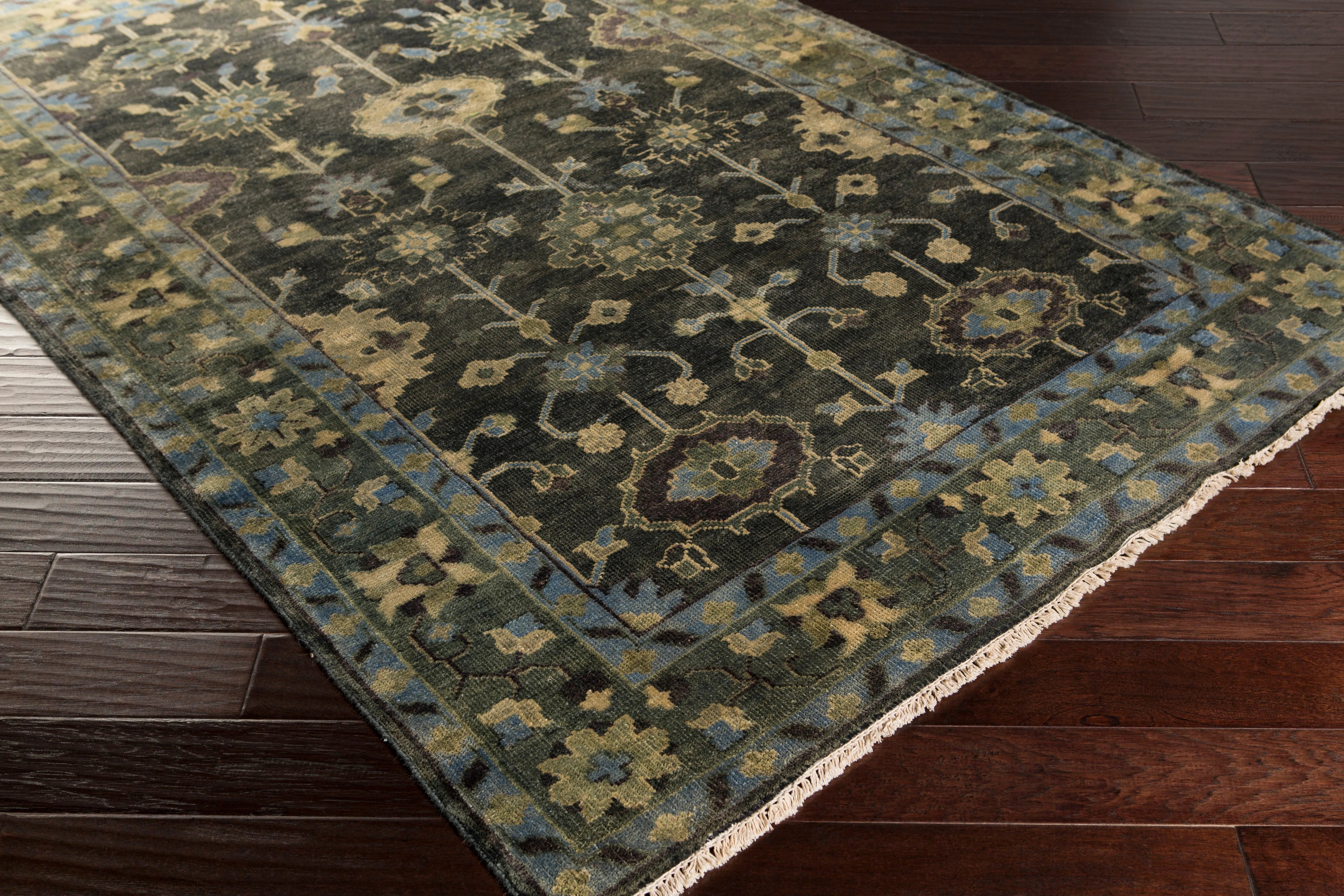 Antique Rug in Dark Green & Charcoal