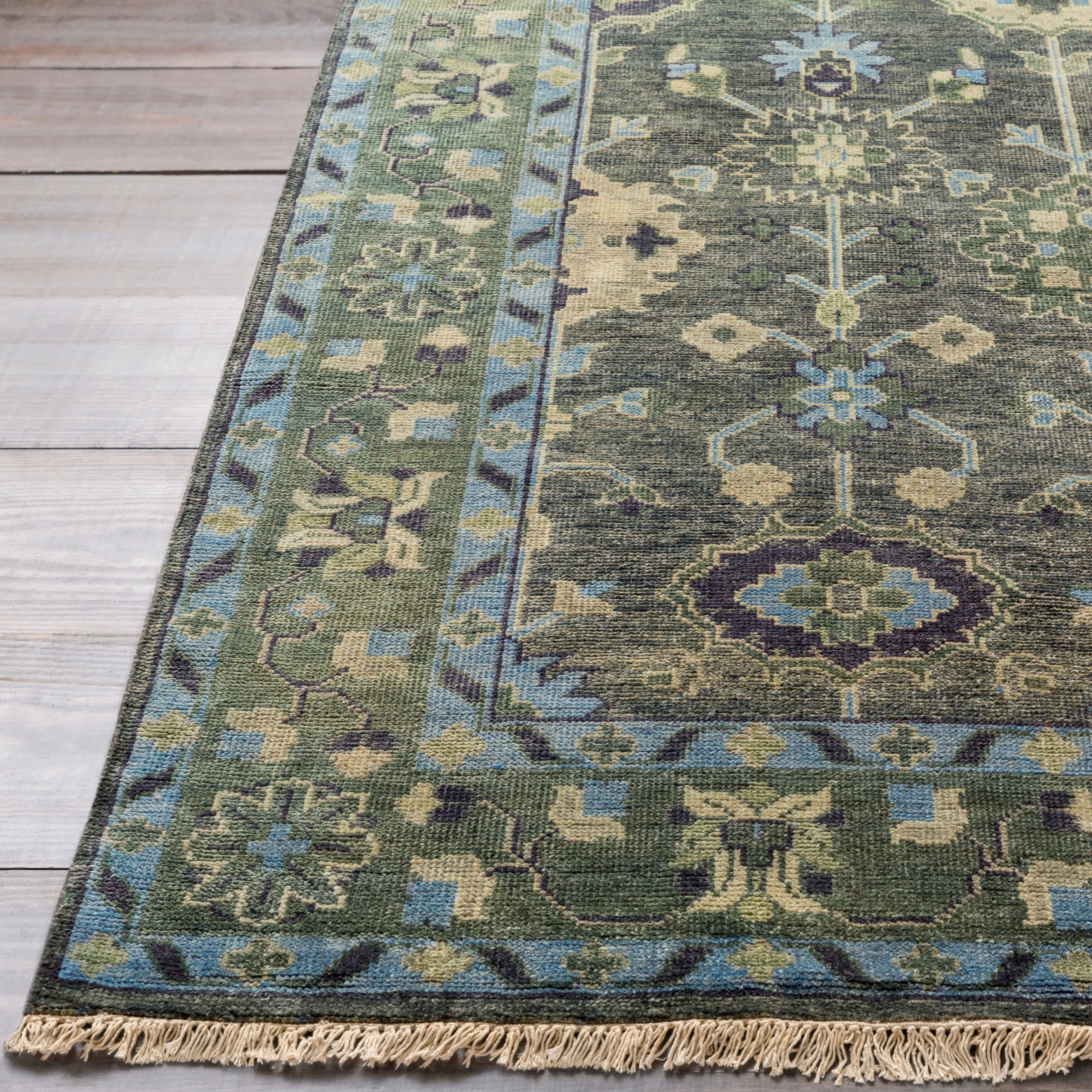 Antique Rug in Dark Green & Charcoal