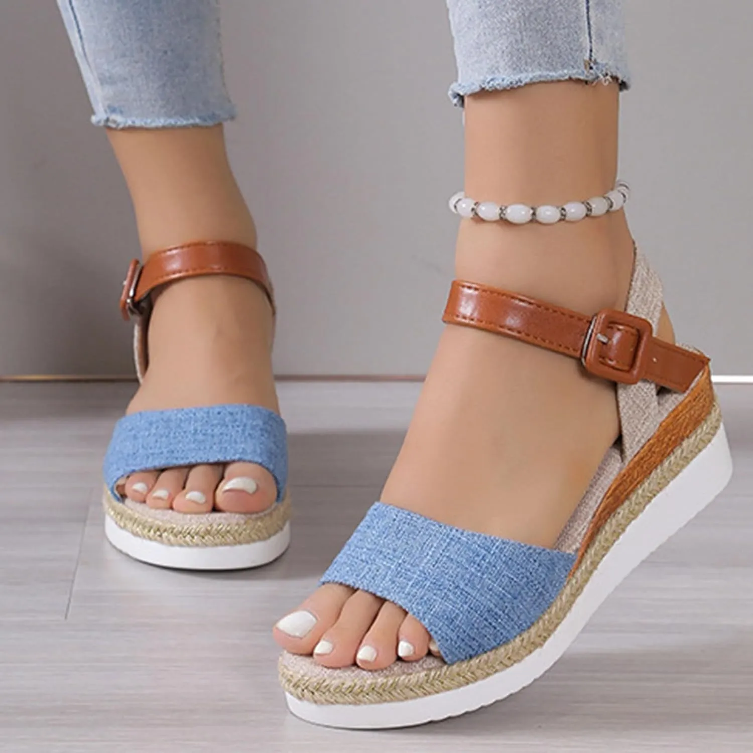 Arch Support Sandals for Women 2025 Orthopedic Comfortable Walking Espadrilles Woven Open Toe Slip On Wedges Sandal Summer Dressy Ankle Strap Platform Beach Casual Outdoor Fashion Orthopedic Footwear