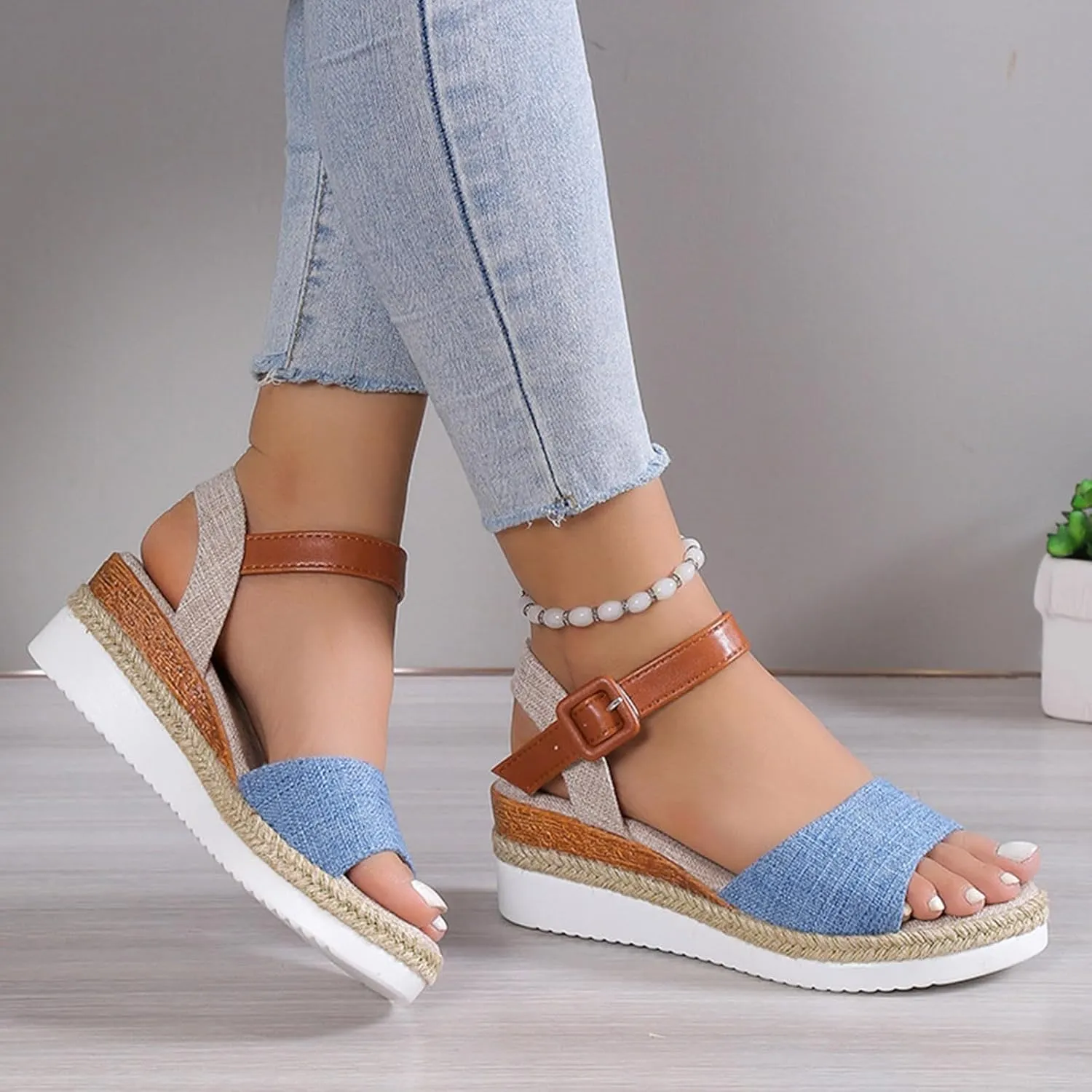 Arch Support Sandals for Women 2025 Orthopedic Comfortable Walking Espadrilles Woven Open Toe Slip On Wedges Sandal Summer Dressy Ankle Strap Platform Beach Casual Outdoor Fashion Orthopedic Footwear