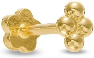 AVORA 14K Yellow Gold Bead Cluster Quartet Cartilage Piercing Flat Back Earring Body Jewelry (18 Gauge)