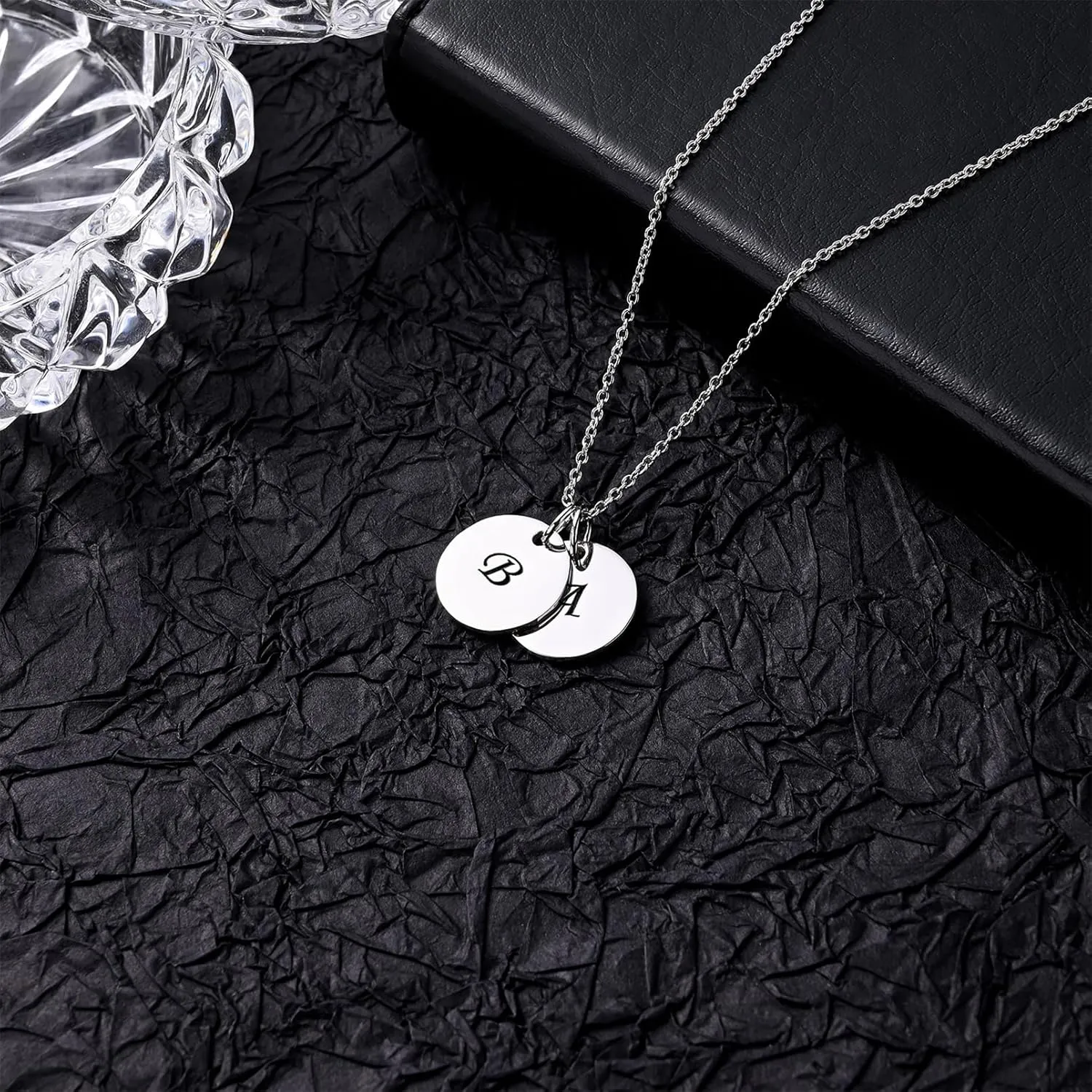 BABOOM Initial Necklace for Women Personalized Round Disc Engraved Name Pendant Necklace Initial Charm Pendant Custom Necklace with Letter Coin Birthday Anniversary for Lover Mother