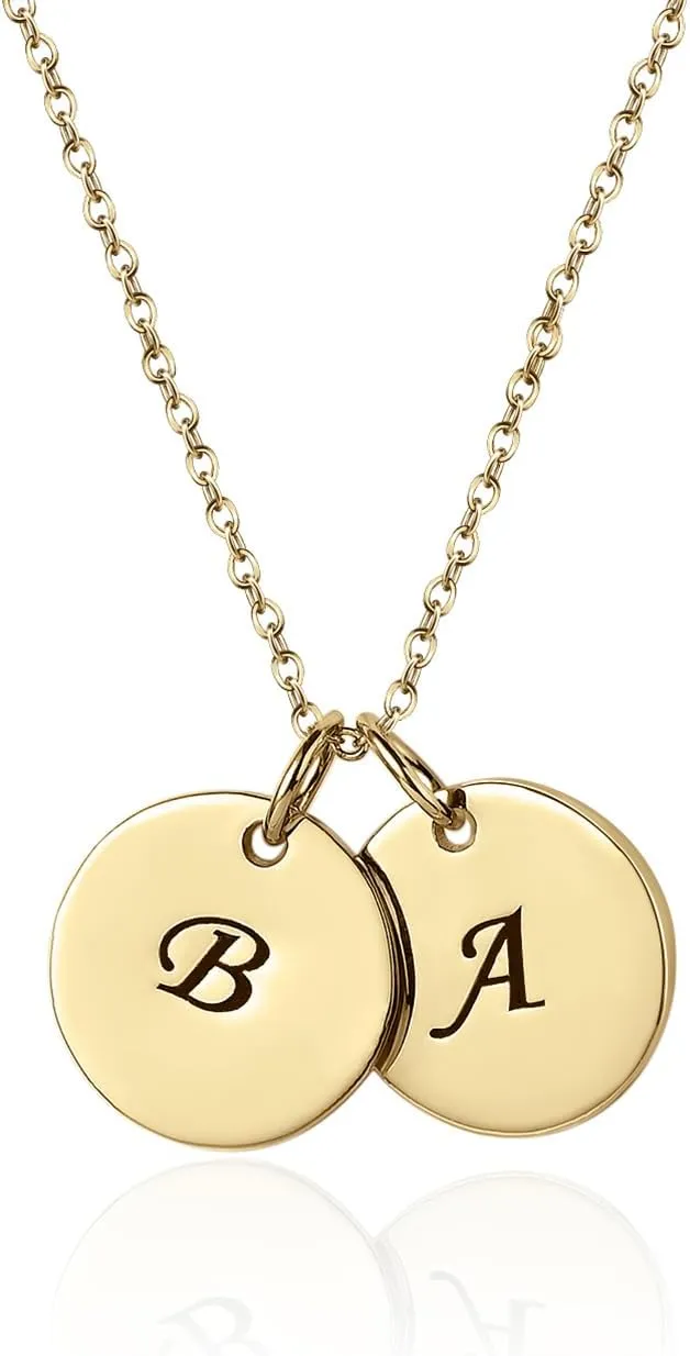 BABOOM Initial Necklace for Women Personalized Round Disc Engraved Name Pendant Necklace Initial Charm Pendant Custom Necklace with Letter Coin Birthday Anniversary for Lover Mother
