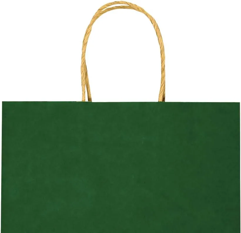 bagmad 100 Pack 5.25x3.25x8 inch Small Green Kraft Paper Bags with Handles Bulk, Gift Bags, Craft Grocery Shopping Retail Party Favors Wedding Business Sacks (Dark Green, 100pcs)