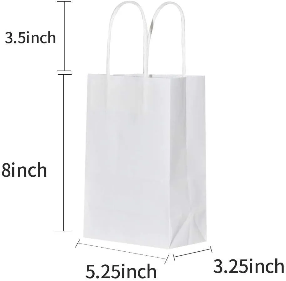bagmad 50 Pack 5.25x3.25x8 Inch Sturdy Small White Gift Paper Bags with Handles Bulk, Kraft Bags, Craft Grocery Shopping Business Retail Party Favors Wedding Sacks (White, 50pcs)