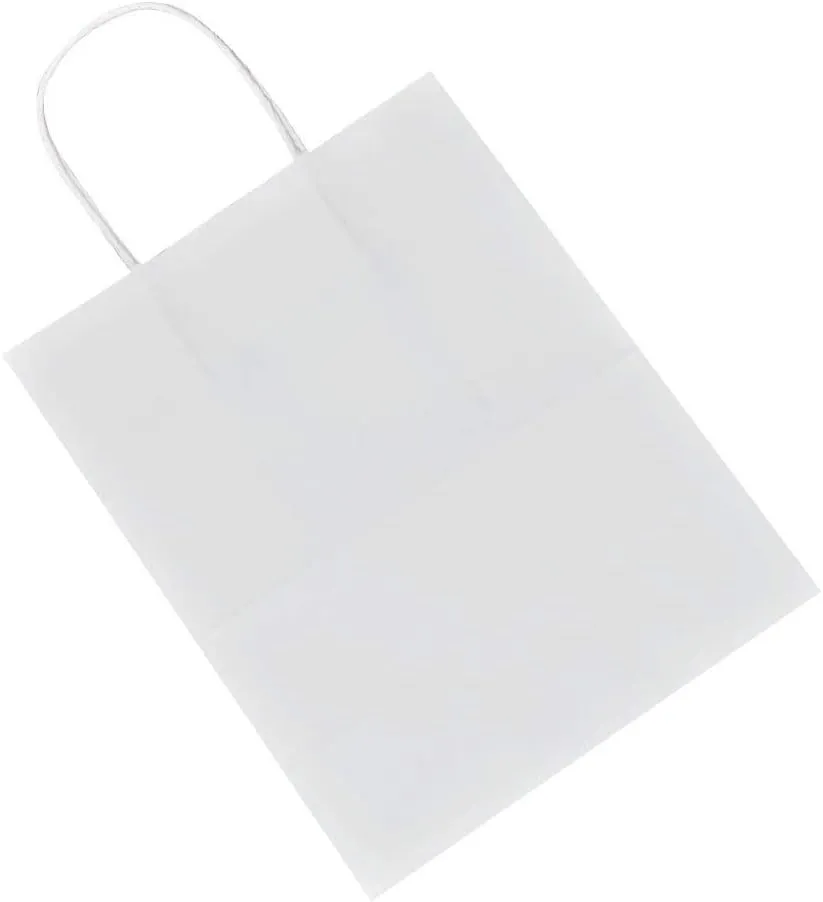 bagmad 50 Pack 5.25x3.25x8 Inch Sturdy Small White Gift Paper Bags with Handles Bulk, Kraft Bags, Craft Grocery Shopping Business Retail Party Favors Wedding Sacks (White, 50pcs)