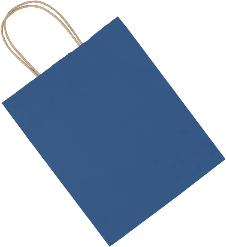 bagmad 50 Pack 8x4.75x10 Inch Medium Blue Kraft Paper Bags with Handles Bulk, Gift Bags, Craft Grocery Shopping Retail Party Favors Wedding Business Sacks (Blue, 50pcs)