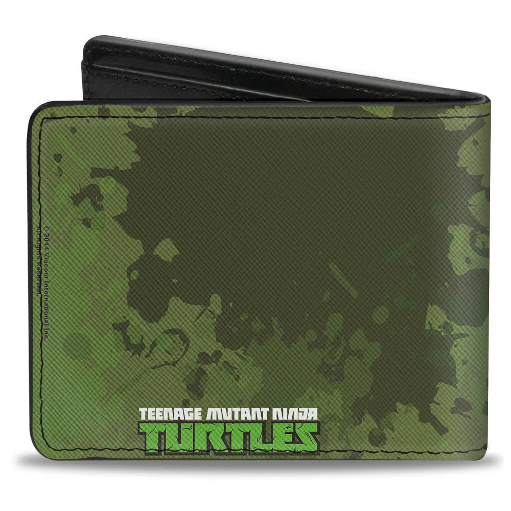 Bi-Fold Wallet - Classic TMNT Turtles Battle Pose9   TEENAGE MUTANT NINJA TURTLES Logo Splatter Greens