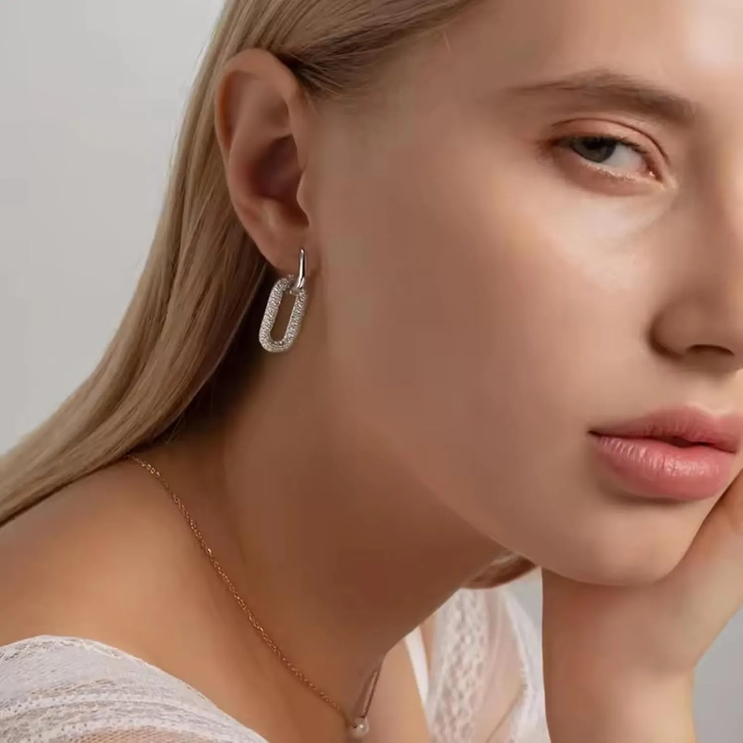 Bi&Yamigeo Chain Link Earrings Gold Silver Cubic Zirconia Paperclip Drop Dangle Huggie Hoop Earrings, Geometric Square Paper Clip Jewelry for Women