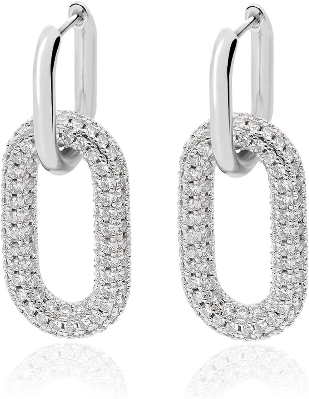 Bi&Yamigeo Chain Link Earrings Gold Silver Cubic Zirconia Paperclip Drop Dangle Huggie Hoop Earrings, Geometric Square Paper Clip Jewelry for Women
