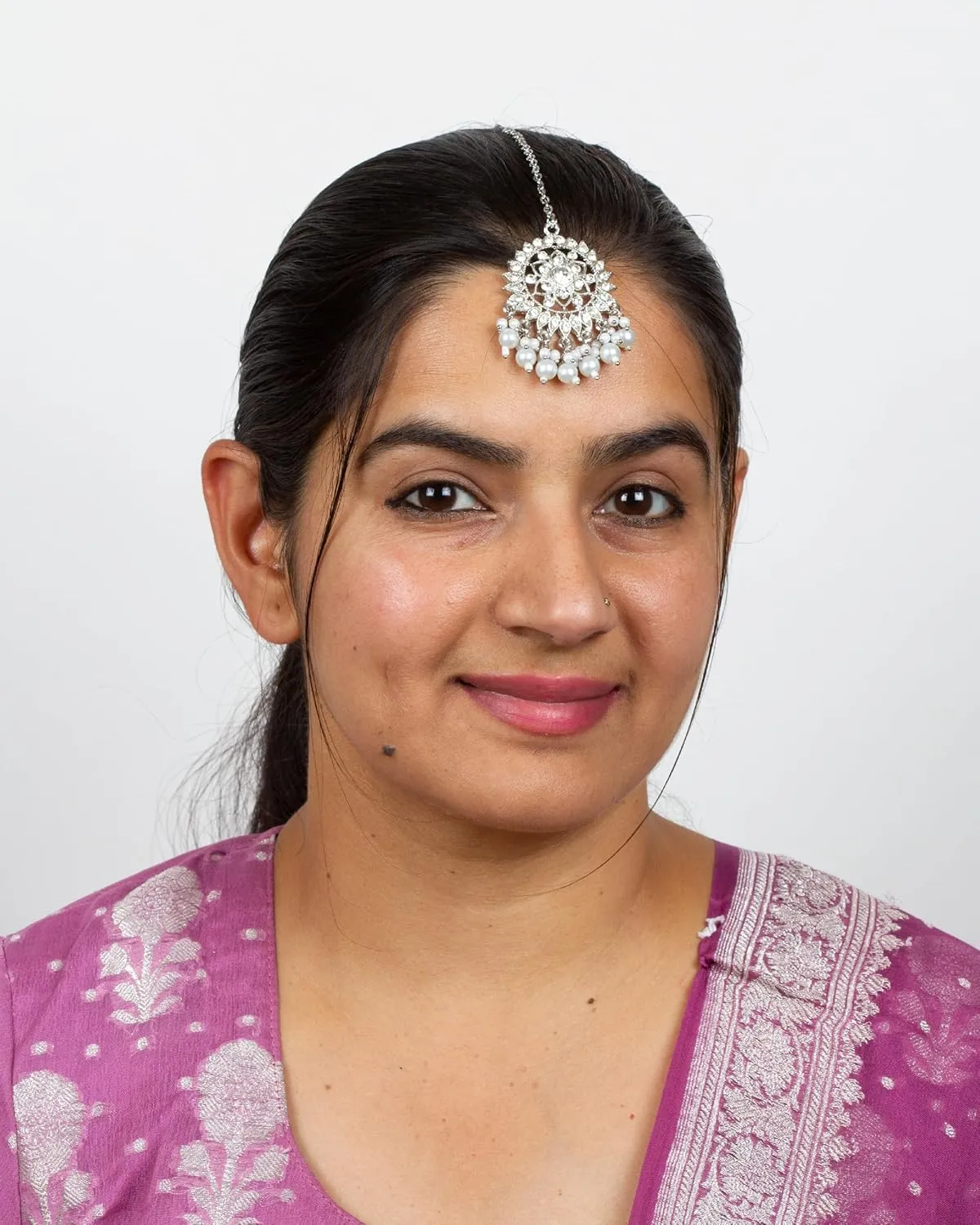 Bindhani Indian Gold-Plated Pearl Drops Kundan Stone Hair Tikka For Women