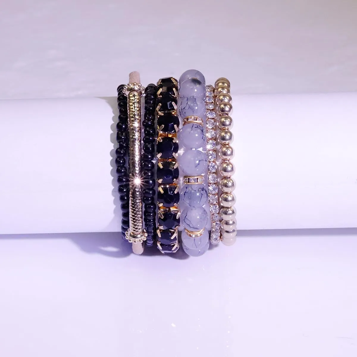 Bohemian Stackable Bead Bracelets MultiLayer Boho Crystal Bead Bracelet Set Handmade Colorful Beads Natural Stone Stretch Bangles Summer Beach Jewelry