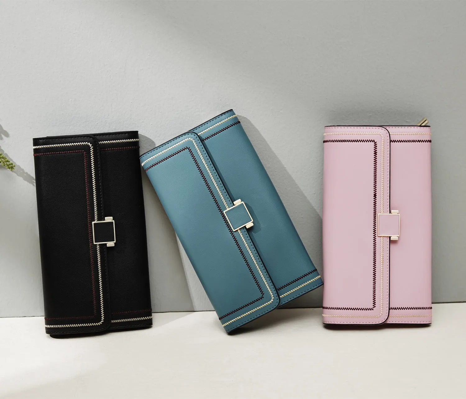 BOSTANTEN Womens Wallet Large Capacity Cash Clutch Purse with Buckle Credit Cards Holder