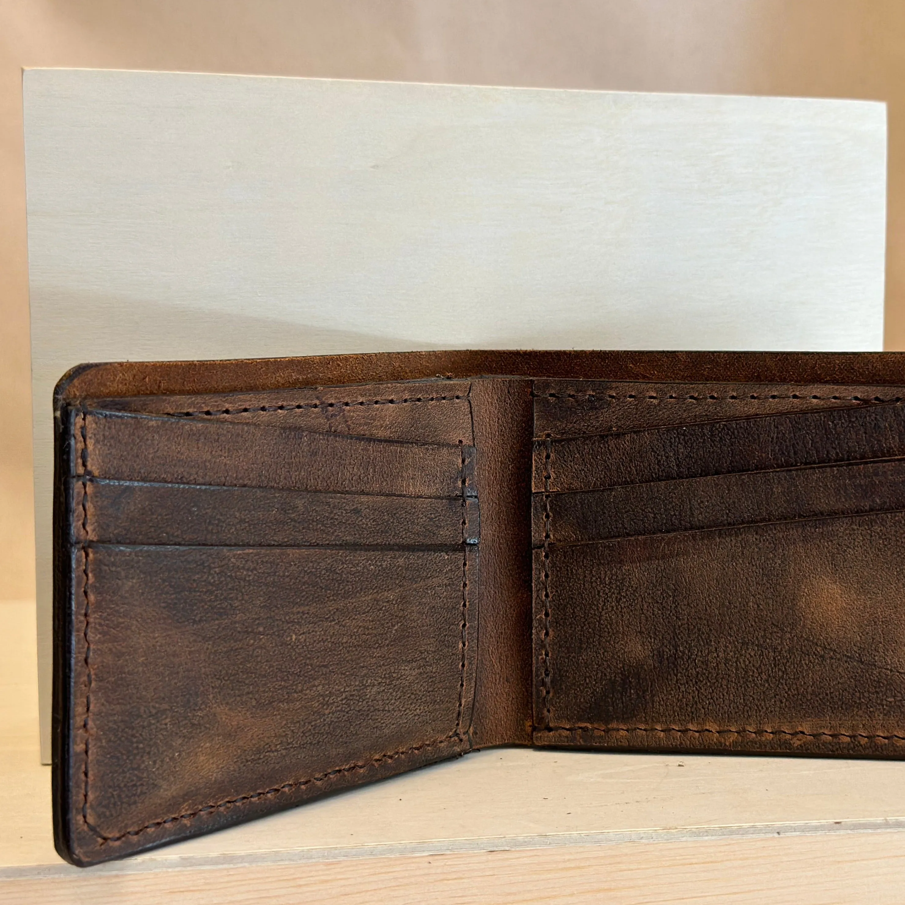 Brown Pull Up Bi Fold Handstitched Leather Wallet